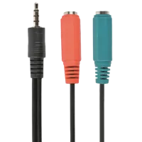 CCA-417 3.5 mm 4-pin plug to 3.5 mm stereo + microphone sockets adapter cable, 20cm, Black CCA-417 3.5 mm 4-pin plug to 3.5 mm stereo + microphone sockets adapter cable, 20cm, Black
