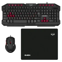 Комплект SVEN GS-9200 клавиатура, мышь и коврик USB RU/EN Черный/Красный