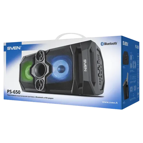 Портативная колонка SVEN PS-650, чёрная, 50 Вт, стерео 2.0, до 10 часов работы