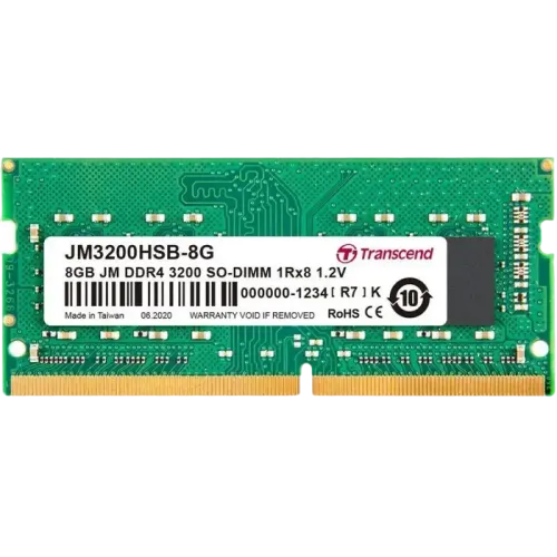 Оперативная память Transcend 8 ГБ DDR4 3200 МГц SO-DIMM PC4-25600 CL22 для ноутбука Оперативная память Transcend 8 ГБ DDR4 3200 МГц SO-DIMM PC4-25600 CL22 для ноутбука