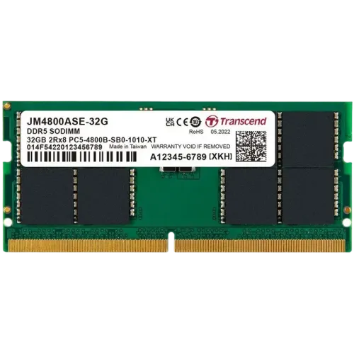 Оперативная память Transcend JetRam 32 ГБ DDR5 4800 МГц SO-DIMM, CL40, зеленая Оперативная память Transcend JetRam 32 ГБ DDR5 4800 МГц SO-DIMM, CL40, зеленая
