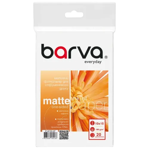Фотобумага Barva IP-AE190-407 A6, матовая, 190 г/м², 20 листов, белая Фотобумага Barva IP-AE190-407 A6, матовая, 190 г/м², 20 листов, белая