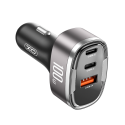 Автомобильное зарядное устройство XO CC61 100 Вт, USB-C, USB-A, Lightning, серебристое