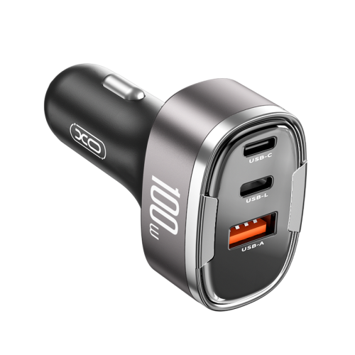 Автомобильное зарядное устройство XO CC61 100 Вт, USB-C, USB-A, Lightning, серебристое