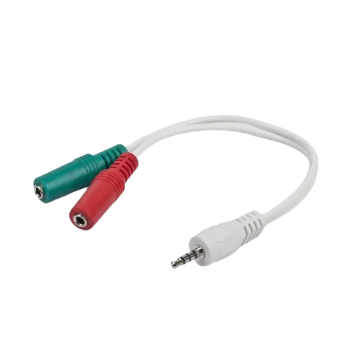 Аудио адаптер Cablexpert CCA-417W, 3,5 мм 4-pin (M) на 2x 3,5 мм 3-pin (F), 0,2 м, белый