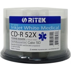 Диски CD-R Ritek Medical, 700 МБ, 52x, для струйной печати Full Face, 50 шт., cake box