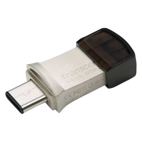 USB-флешка Transcend JetFlash 890 64 ГБ USB 3.1 Type-C / Type-A Серебристая