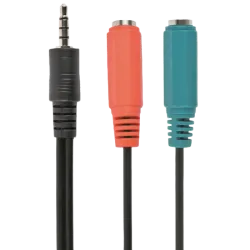 CCA-417 3.5 mm 4-pin plug to 3.5 mm stereo + microphone sockets adapter cable, 20cm, Black