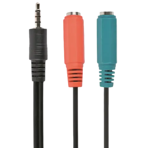 CCA-417 3.5 mm 4-pin plug to 3.5 mm stereo + microphone sockets adapter cable, 20cm, Black CCA-417 3.5 mm 4-pin plug to 3.5 mm stereo + microphone sockets adapter cable, 20cm, Black