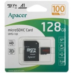 Карта памяти Apacer microSDXC 128GB UHS-I U1 Class 10 A1 V10, 100 МБ/с с адаптером SD Карта памяти Apacer microSDXC 128GB UHS-I U1 Class 10 A1 V10, 100 МБ/с с адаптером SD