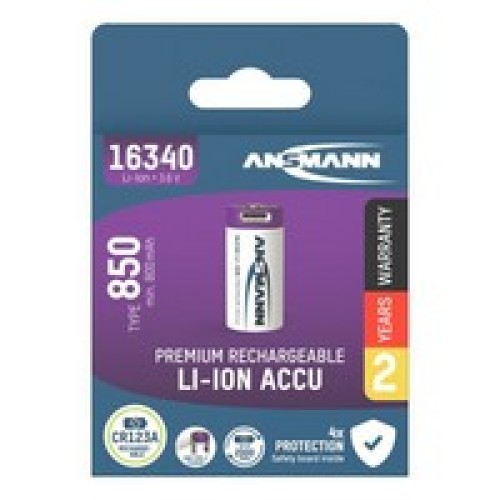 Аккумулятор Ansmann Li-Ion 16340 / RCR123 850 мА·ч с USB Type-C Аккумулятор Ansmann Li-Ion 16340 / RCR123 850 мА·ч с USB Type-C