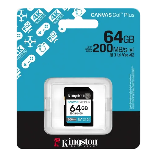 64GB SDXC Card (Class 10) UHS-I, U3, V30 Kingston Canvas Go! Plus Gen 4