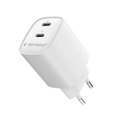 Сетевое зарядное устройство Gembird 45 Вт, 2x USB-C, белое